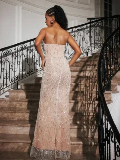 Embellishment|Dresses*Lu Yili Branddun Strapless Pearl Embellished Maxi Dress