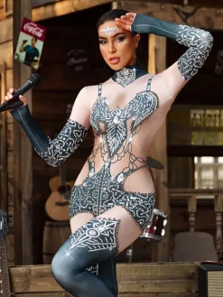 Jumpsuits & Romper*W Jia O/S Branthos Long Sleeve Rhinestone Bat Jumpsuit