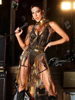 Sets & Co-ords*Mew Mews Fashion O/S Braython Fringe Metallic Skirt Set In Gold