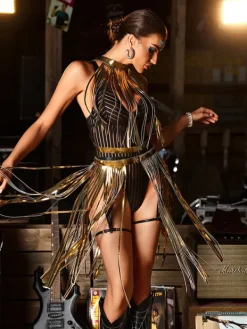 Sets & Co-ords*Mew Mews Fashion O/S Braython Fringe Metallic Skirt Set In Gold
