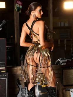 Sets & Co-ords*Mew Mews Fashion O/S Braython Fringe Metallic Skirt Set In Gold