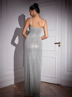 Embellishment|Dresses*Lu Yili Brigid Spaghetti Crystal Fringe Sequin Maxi Dress