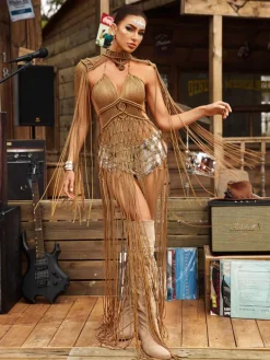 Cover-ups|Swimwear*Mew Mews Fashion O/S Brinzo Fringe Cover Up Dress In Khaki