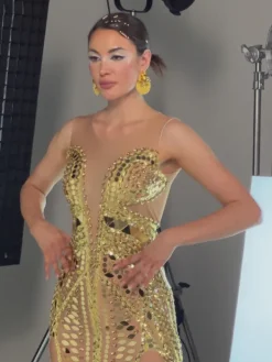 Embellishment|Dresses*Embellishment O/S Brycen Scoop Neck Acrylic Split Maxi Dress