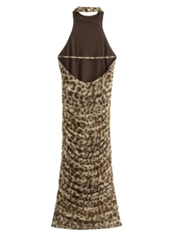 Dresses|Midi Dresses*Mew Mews Fashion Brynthar Backless Leopard Ruched Midi Dress