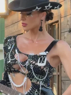 Jumpsuits & Romper|Embellishment*Embellishment Brynx One Shoulder Cutout Chain Jumpsuit In Black