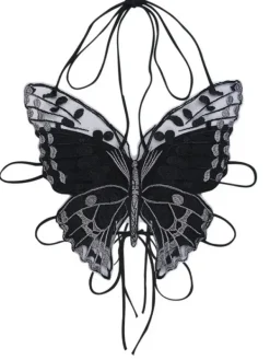 Tops*Mew Mews Fashion O/S Bryxar Halterneck Lace Up Butterfly Top