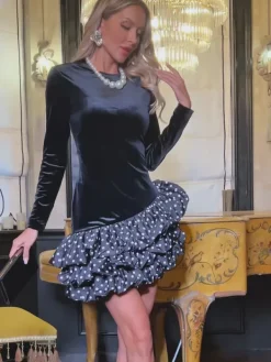 Dresses|Mini Dresses*Mew Mews Fashion Cahya Long Sleeve Ruffle Dot Mini Dress