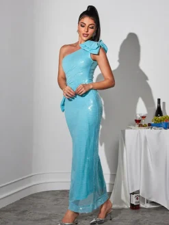 Dresses|Maxi Dresses*Mew Mews Fashion Cailynn One Shoulder Bow Sequin Maxi Dress