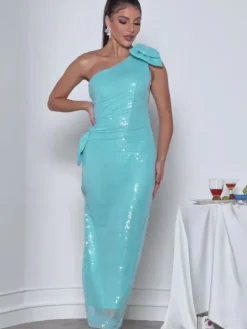 Dresses|Maxi Dresses*Mew Mews Fashion Cailynn One Shoulder Bow Sequin Maxi Dress