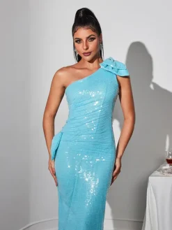 Dresses|Maxi Dresses*Mew Mews Fashion Cailynn One Shoulder Bow Sequin Maxi Dress