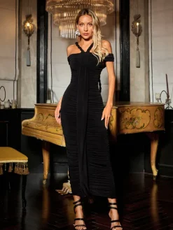 Dresses|Maxi Dresses*Mew Mews Fashion Caishen Off Shoulder Ruched Maxi Dress In Black
