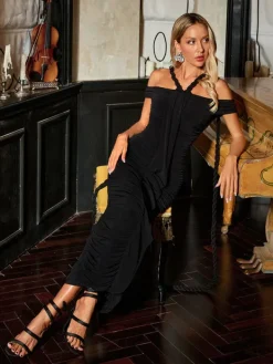 Dresses|Maxi Dresses*Mew Mews Fashion Caishen Off Shoulder Ruched Maxi Dress In Black