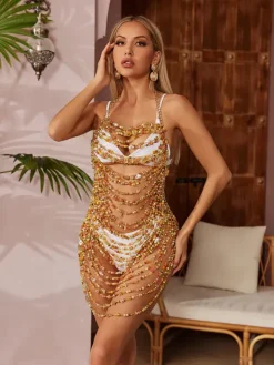 Beaded Wear|Dresses*Mew Mews Fashion O/S Caleb Gemstone Beaded Dress