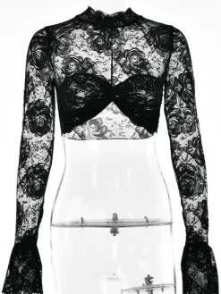 Tops*Mew Mews Fashion Calida Floral Crop Lace Top In Black