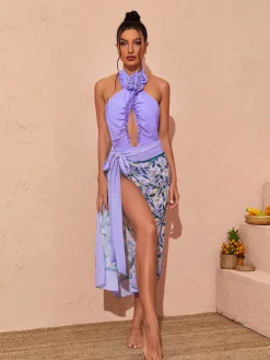 Bikini Sets|Swimwear*Mew Mews Fashion Cally Halterneck Swimwear Two Piece Set In Lilac