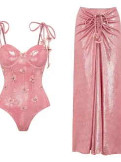 Bikini Sets|Swimwear*Mew Mews Fashion Calypsa Ruched Metallic Swimwear Two Piece Set