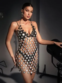 Dresses*Mew Mews Fashion O/S Cameron Low Back Rhinestone Body Chain Dress