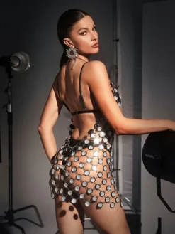 Dresses*Mew Mews Fashion O/S Cameron Low Back Rhinestone Body Chain Dress