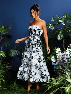 Dresses|Midi Dresses*Mew Mews Fashion Camo Strapless Flower Embroidered Midi Dress