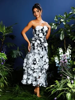 Dresses|Midi Dresses*Mew Mews Fashion Camo Strapless Flower Embroidered Midi Dress