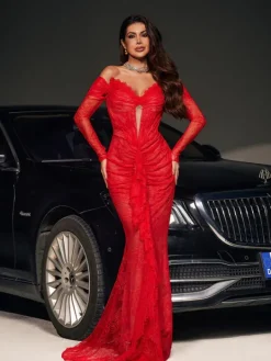 Embellishment|Dresses*Lu Yili Capella Off Shoulder Lace Mermaid Maxi Dress