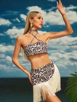 Sets & Co-ords*Mew Mews Fashion Cariel Leopard Fringe Skirt Set