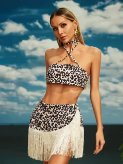 Sets & Co-ords*Mew Mews Fashion Cariel Leopard Fringe Skirt Set