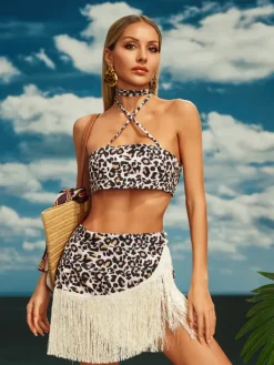 Sets & Co-ords*Mew Mews Fashion Cariel Leopard Fringe Skirt Set