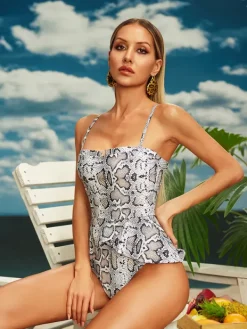 One Piece|Swimwear*Mew Mews Fashion Carlen Snake Printed One Piece Swimsuit