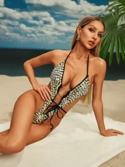 One Piece|Swimwear*Mew Mews Fashion Carlijn Rhinestone One Piece Swimsuit