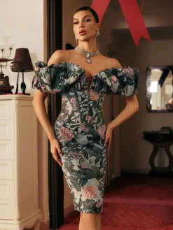 Embellishment|Dresses*Embellishment Casale Off Shoulder Floral Printed Midi Dress