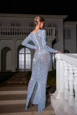 Embellishment|Dresses*Embellishment Casey Long Sleeve Rhinestone Mesh Maxi Dress