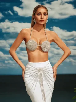 Beaded Wear|Tops*Mew Mews Fashion O/S Cassim Halterneck Crystal Bralette