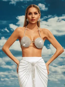 Beaded Wear|Tops*Mew Mews Fashion O/S Cassim Halterneck Crystal Bralette