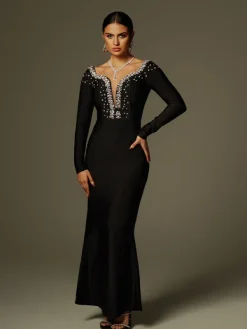 Dresses|Maxi Dresses*Bandage Cayla V Neck Rhinestone Maxi Dress