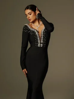 Dresses|Maxi Dresses*Bandage Cayla V Neck Rhinestone Maxi Dress