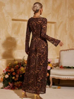 Dresses|Maxi Dresses*Mew Mews Fashion Cecily Long Sleeve Leopard Maxi Dress In Brown