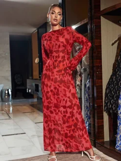 Dresses|Maxi Dresses*Mew Mews Fashion Cecily Long Sleeve Rose Printed Maxi Dress