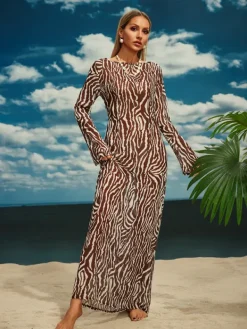 Dresses|Maxi Dresses*Mew Mews Fashion Cecily Long Sleeve Tiger Printed Maxi Dress