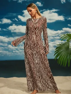 Dresses|Maxi Dresses*Mew Mews Fashion Cecily Long Sleeve Tiger Printed Maxi Dress