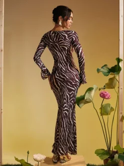 Dresses|Maxi Dresses*Mew Mews Fashion Cecily Long Sleeve Tiger Printed Maxi Dress