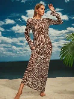 Dresses|Maxi Dresses*Mew Mews Fashion Cecily Long Sleeve Tiger Printed Maxi Dress