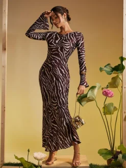 Dresses|Maxi Dresses*Mew Mews Fashion Cecily Long Sleeve Tiger Printed Maxi Dress