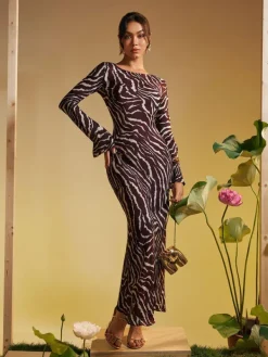 Dresses|Maxi Dresses*Mew Mews Fashion Cecily Long Sleeve Tiger Printed Maxi Dress