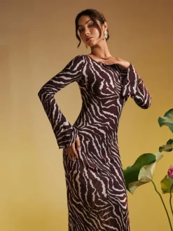 Dresses|Maxi Dresses*Mew Mews Fashion Cecily Long Sleeve Tiger Printed Maxi Dress