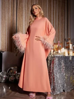 Dresses*Mew Mews Fashion Ceridwen Long Sleeve Feather Maxi Dress In Orange