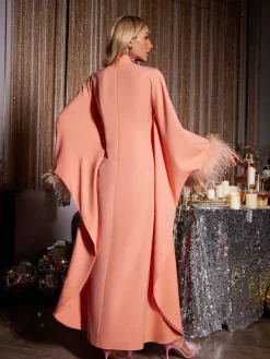 Dresses*Mew Mews Fashion Ceridwen Long Sleeve Feather Maxi Dress In Orange