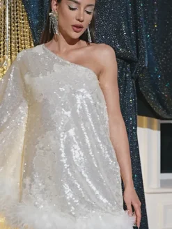 Dresses*Mew Mews Fashion Ceridwen One Shoulder Feather Sequin Mini Dress