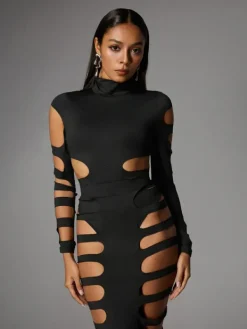 Sets & Co-ords*Mew Mews Fashion Ceslee Long Sleeve Cutout Skirt Set In Black